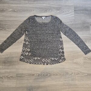 Delia*s Y2K Sweater Shirt Knit/ Sheer Pullover Womens‎ Sz M Blk/tan Geometric